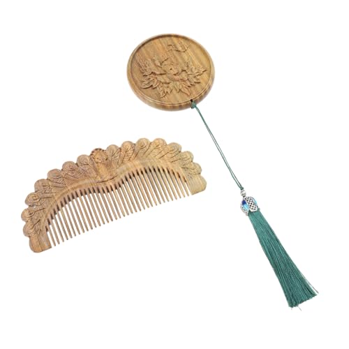 BATHVEVE 1satz Vintage Holzspiegel Und Haarkamm Tragbare Kosmetikspiegel Mit Retro-muster Chinesisches Design Für Zuhause Und Reisen Für Make-up Und Frisurenpflege von BATHVEVE