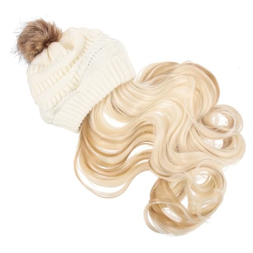 BATHVEVE 1satz Wollmütze Mit Abnehmbarer Haarperücke Für Damen Strickmütze Mit Langen Welligen Haarverlängerungen Wintermütze Die Kopf Und Ohren Schützt Beanie-haube Für Kalte Tage von BATHVEVE