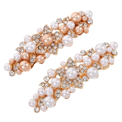 BATHVEVE 2stücke Strass Haarspangen Glitzernde Perlen-blumen French Barrettes Für Damen Und Mädchen Vielseitige Haarschmuck-accessoires Für Jedes Outfit von BATHVEVE