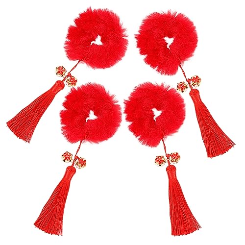 BATHVEVE 2paare Pärchen Erwachsene Fesival Haargummis Mit Roten Quasten Für Neujahrspartys Stilvolle Haaraccessoires Für Mädchen Und Frauen von BATHVEVE