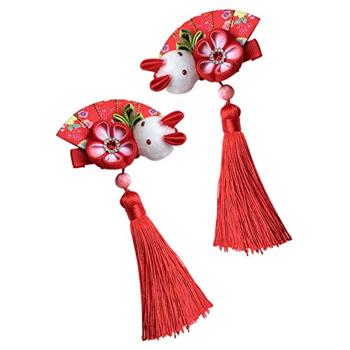 BATHVEVE 2 Stück Bunny Haarspangen mit Blumenmotiv Vintage Haarschmuck für Mädchen und Damen Dangle Fransen Haarclips für Besondere Anlässe und Alltag Rot von BATHVEVE