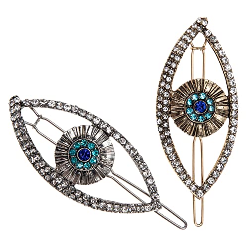 BATHVEVE 2 Stück Evil Eye Haarspangen mit Strass Teufelsaugen Haarklammern in Antikgold und Antiksilber Stilvolle Damen Haaraccessoires für Hochzeiten und Partys von BATHVEVE