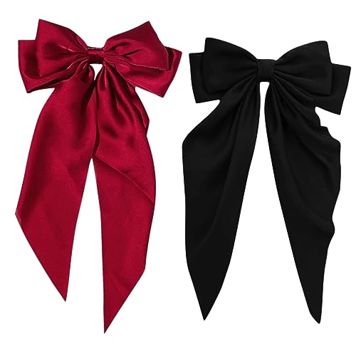 BATHVEVE 2 Stück Haarschleifen Damen Haarspangen Große Bogen Haarclips Haarschmuck für Partys und Hochzeiten Schwarz und Weinrot Stabiler für von BATHVEVE