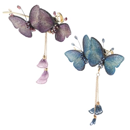 BATHVEVE 2 Stück Metall Haarklammern Damen mit Doppel Schmetterling Quaste Haarschmuck Stilvoll für Alltag und Fest Haarspangen für Frauen Blau von BATHVEVE