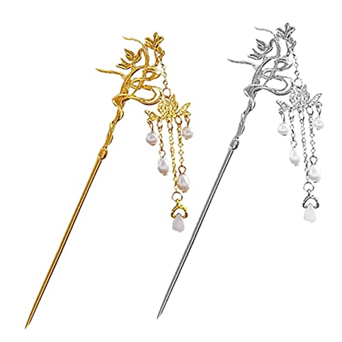 BATHVEVE 2 Stück Pearl Lotus Haarnadel Mädchen Haarschmuck Für Hochzeitsgäste Styling Haarstäbe Mit Baumelnden Anhängern Geformt Quaste Haarnadel Ich Haarperlen Legierung von BATHVEVE