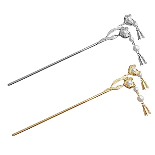 BATHVEVE 2 Stück Perlenblumen-Haarnadel geformt Styling Kopfbedeckung lockenfönstab wedding hair accessories haarklammern gold Essstäbchen für Haare Haarschmuck für Frauen Legierung von BATHVEVE