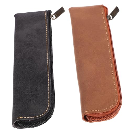 BATHVEVE 2 Stück Ästhetisches Federmäppchen Tragbare PU Federtasche für Mädchen Multifunktionale Kosmetiktasche Reißverschluss Bleistiftetui für Schule und Reise von BATHVEVE