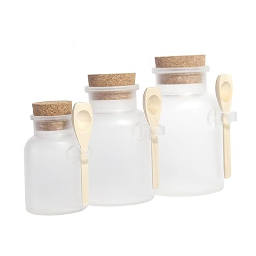 BATHVEVE 3 Stück Flasche Badesalz würfelunterlage einhelll gewürzflaschen photostickomni kunststoffflasche Löffel Vorratsflasche Unterverpackung Flasche Hölzern Weiß von BATHVEVE
