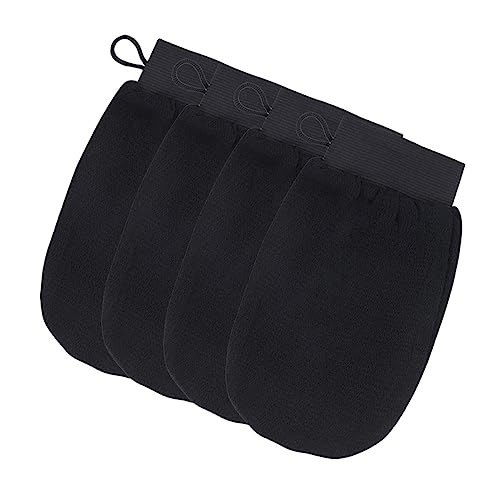 BATHVEVE 4 Stück Badetuch Baumwolle Handschuhe weiß schrubben Badewanne Duschhandschuh Handschuhe Frauen Badehandschuhe Schrubbhandschuhe Duschtücher Peeling-Handschuhe Viskosefaser Schwarz von BATHVEVE