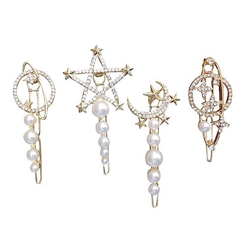 BATHVEVE 4 Stück Haarnadel winzig Styling Festival Clips Hochzeit haarschmuck Schnapp-Haarspangen für Mädchen Mode Haarclip Haarspangen Mädchen Mini-Haarspangen Imitationsperlen Golden von BATHVEVE