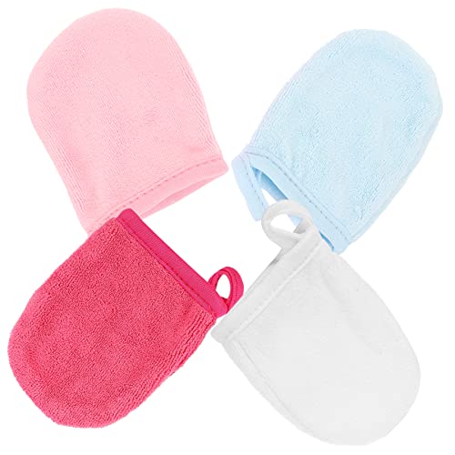 BATHVEVE 4 Stück Mikrofaser Gesichtsreinigungshandschuhe Wiederverwendbare Makeup Entferner für Sanfte Hautpflege Hautfreundliche und Bequeme Gesichts Mitts Gemischten Farben von BATHVEVE
