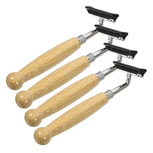 BATHVEVE 4 Stück Rasiermesser Mit Bambusgriff Manueller Rasierer Haarschneider Rasierer Im Alten Stil Bartschneider Rasierklinge Haarrasierer Der Kopf Ist Eine Zinklegierung von BATHVEVE