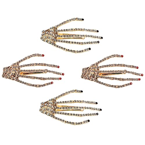 BATHVEVE 4 Stück Teiliges Modischer Haarnadeln mit Zarten Strasssteinen Vielseitige Haarspangen im Skelettdesign für Damen für Partys und Halloween Veranstaltungen von BATHVEVE