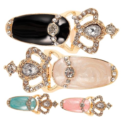 BATHVEVE 4stücke Frauen Luxus Fingernägel Ring Crown Finger Nagel Ring Strass Nagel Ringe Legierung Nail Art Dekorationen von BATHVEVE
