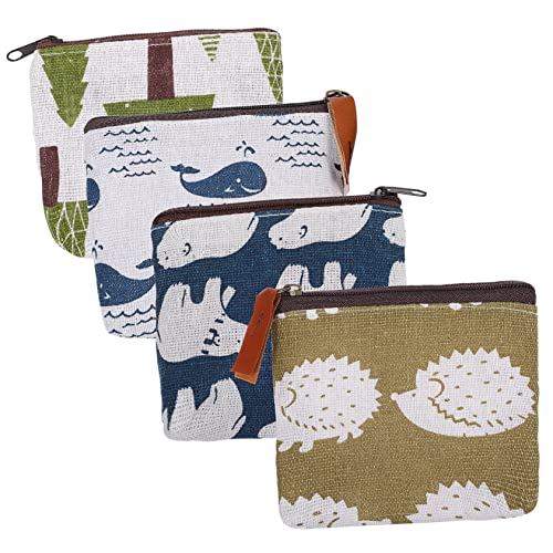 BATHVEVE 4stücke Reißverschlusstaschen Kleine Kosmetiktaschen Aus Canvas Aufbewahrungstaschen Für Münzen Cartoon-Design Für Frauen Und Mädchen von BATHVEVE