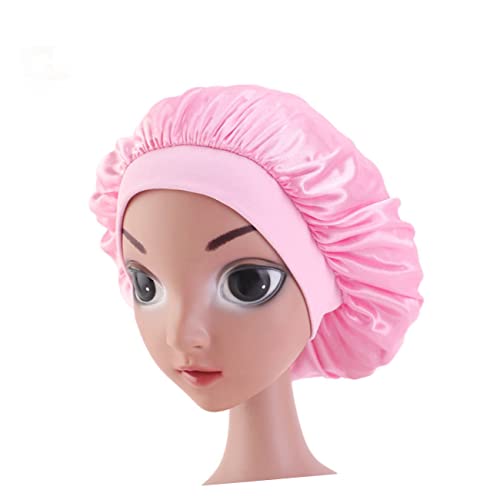 BATHVEVE 5stücke Junge Mädchen Schlafhaube Aus Satin Rund Elastisch Breiter Rand Für Zuhause Reisen Dusche Gelb Violett Schwarz Weinrot von BATHVEVE