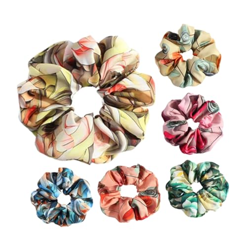BATHVEVE 6stücke Haargummis Mit Tropischen Blumenprints Elastische Haarschmuck Für Frauen Und Mädchen Für Zopf Dutt Und Freizeitaktivitäten von BATHVEVE