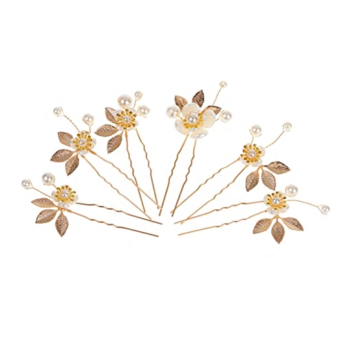 BATHVEVE 6 Stück Teilige Braut Haarspangen aus Perlen und Blumen U Form für Hochzeiten und Festliche Anlässe Damen Haarschmuck Goldene Farbe von BATHVEVE