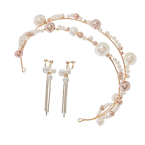 BATHVEVE Clip Ohrringe Set Perlen Haarkrone Ohrringe Für Damen Perlenschmuck Ohrschmuck Braut Stirnband Hochzeit Haarschmuck von BATHVEVE