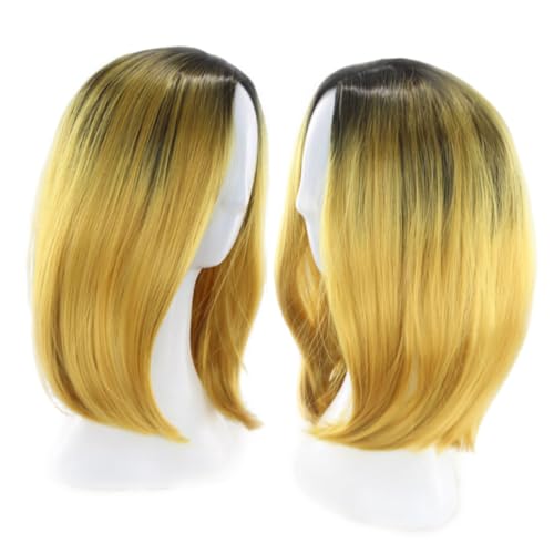 BATHVEVE Damen Cosplay Bob Perücke Gelb Verlaufsfarbe Kurz Gerade Synthetisch Hochtemperaturbeständig Alltag Party Halloween von BATHVEVE