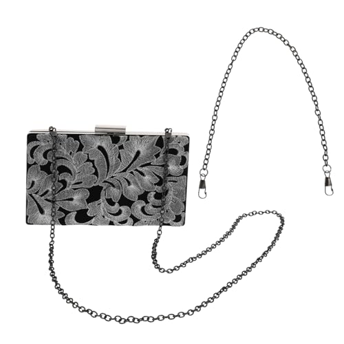 BATHVEVE Elegante Bestickte Abendtasche Damen Handtasche Handgehaltene Clutch mit Kette Silber für Bankett und Festliche Anlässe von BATHVEVE