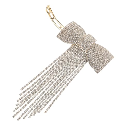 BATHVEVE Elegante Goldene Haarklammer mit Strass und Langem Quastenanhänger Modischer Haarschmuck für Frauen Luxuriöse Haarnadel für Hochzeit Party und Alltag Vielseitiger Haarclip mit von BATHVEVE