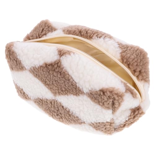 BATHVEVE Fluffige Plüsch Kosmetiktasche Multifunktionale Reise Make Up Tasche im Karomuster für Stifte und Accessoires für Damen und Praktisch für Unterwegs von BATHVEVE