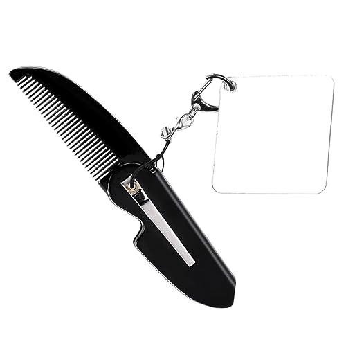 BATHVEVE Klappkamm Faltbar Für Männer Reise-taschenkamm Mit Schlüsselanhänger Quadratischer Spiegel Kleiner Tragbarer Bartkamm von BATHVEVE