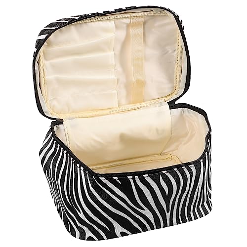 BATHVEVE Kosmetiktasche Zebra Muster Große Tragbare Kulturtasche für Damen PU Langlebig für Reisen und Zuhause Makeup Organizer mit Stabilen Reißverschluss und Kreativem Design von BATHVEVE