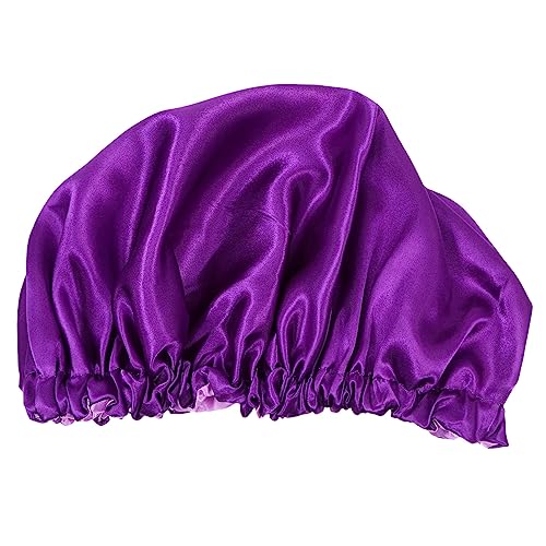 BATHVEVE Nachtmütze aus Satin frisuren haarstyling schlafen kopftuch femmansoe Schlafmütze Haarschmuck für Frauen Pflege Nachtsatinmütze Haarzubehör Erwachsener Hut 100% Polyester Violett von BATHVEVE