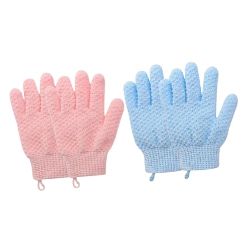 BATHVEVE Peelinghandschuhe 4 Stück Fünf Finger Duschhandschuhe für Körperreinigung Sanftes Peeling für Männer und Frauen mit Langem Riemen zur Rückenreinigung von BATHVEVE