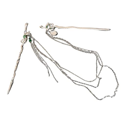 BATHVEVE Retro Metall Haarstäbchen Mit Abnehmbarer Kette Chinesische Haarspange Für Duttfrisuren Elegantes Haarschmuck Für Damen Vielseitige Styling-tools in Silber von BATHVEVE