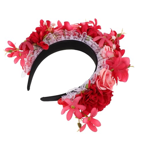 BATHVEVE Rotes Blumenstirnband Für Damen Und Mädchen Künstliche Rosen Und Blumen Für Halloween-partys Bequemes Kopfstück Für Kostüme Und Alltag Blumenkrone Als Foto-requisite von BATHVEVE