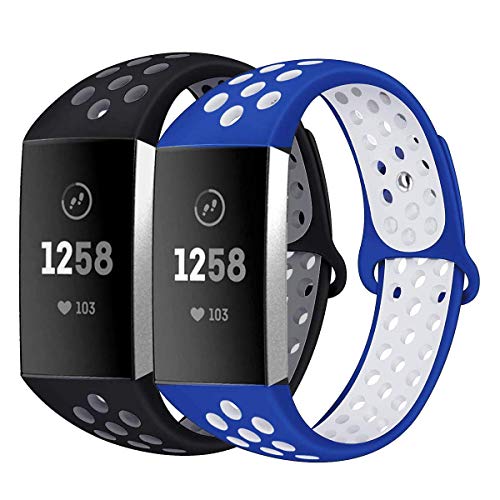 BATINY Bands Compatible with Fitbit Charge 4 / Charge 3 / Charge 3 SE Bands for Men Women X-Large Silicone Replacement Straps Double Layer Hybrid Sports Band von BATINY