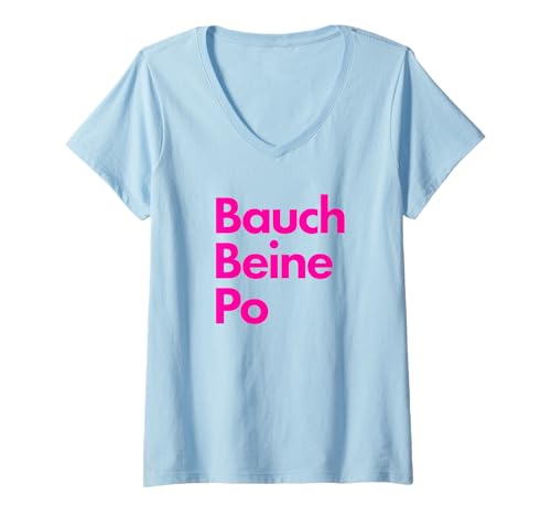 Damen BAUCH BEINE PO X BISSI SPORTI Fitness Gym Training PUMPI T-Shirt mit V-Ausschnitt von BAUCH BEINE PO X BISSI SPORTI GYMI Fitness Sport