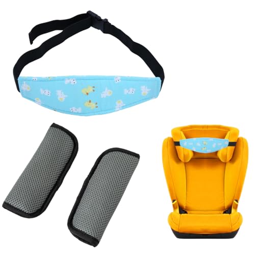 Gurtpolster Kinder Abschnallschutz Kindersitz Blaue Froschente (Fester GüRtel) + Grau (Schulterpolster) von BAUCH