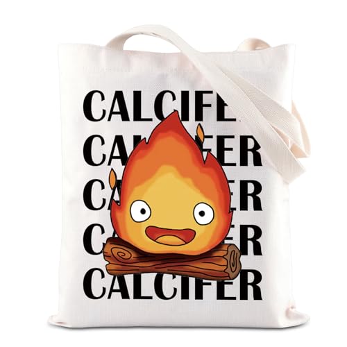 BAUNA Calcifer Movie Merchandise Inspired Tote Bag Fire Demon Lovers Canvas Bag Flame Gift Japanese Anime Character Gift For Fans, Calcifer Tote, 35*40cm von BAUNA
