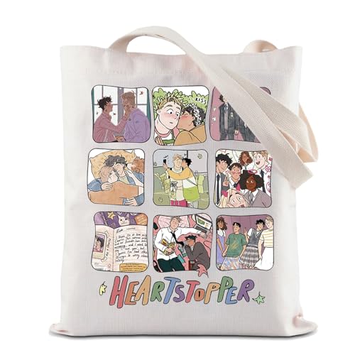 BAUNA Cartoon Nick and Charlie Tote Bag LGBTQ Wiederverwendbare Einkaufstasche LGBT Movie Schultertasche LGBT Pride Handtasche, Herz-Tragetasche, 32*37CM von BAUNA