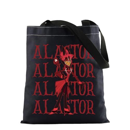 BAUNA Hazbin Cartoon Merch inspirierte Tragetasche Alastor Charakter Leinwand Tasche Anime Geschenk Alastor Dämon Geschenk Dunkle Animation Liebhaber Geschenk, Alastor Tragetasche, 35*40cm von BAUNA