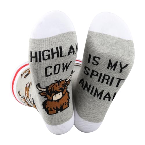 BAUNA Highland Cow Crew Socke Highland Cow Is My Spirit Animal Fluffy Cow Novelty Sock Western Farmer Gift, Highland Cow Socken, Einheitsgröße von BAUNA