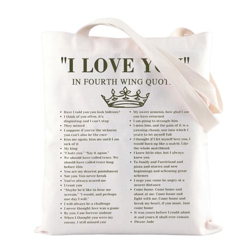 BAUNA Romantasy Booktok Tote Bag Fourth Wing Wiederverwendbare Einkaufstasche Drachenreiter Handtasche, Love You Crown Tragetasche, 32*37CM von BAUNA