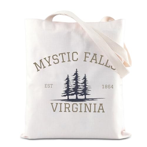 BAUNA Vampire TV Show Merchandise Tote Bag TVD Enthusiasten Geschenk Vampir Liebhaber Geschenk Mystic Falls Virginia Est 01864 Umhängetasche für Fans, Mystic Falls Tragetasche, 32*37CM von BAUNA