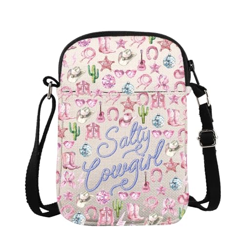 Coastal Cowgil Umhängetasche Western Messenger Bag Sommer Ozean Schultertasche Western Beach Vibe Geschenk, Salty Cb, 15*21*2cm von BAUNA