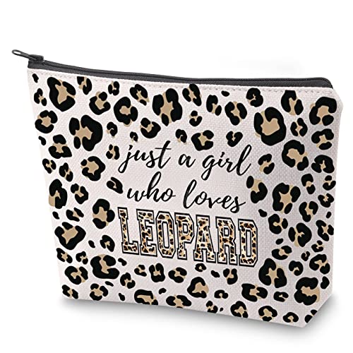 Kosmetiktasche mit Leopardenmuster, Motiv: Just A Girl Who Loves Leopardenmuster, mit Reißverschluss, Leoparden-Liebhaber, Geschenk, Reisetasche mit Leopardenmuster, Leopardenmuster, Nein von BAUNA