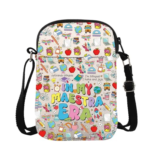 Maestra Wertschätzung Geschenk In My Maestra Era Crossbody Bag Spanisch Lehrer Messenger Bag Zweisprachige Lehrer-Umhängetasche, Maestra Era Cb, 15*21*2cm von BAUNA