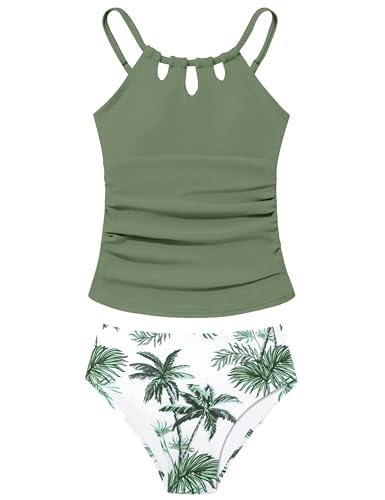 BAVADER Mädchen-Badeanzug mit Ausschnitt, niedlicher Zweiteiliger Badeanzug für Teenager, Mädchen, bescheidene Bademode, hohe Taille, Tankini, 9–16 Jahre von BAVADER