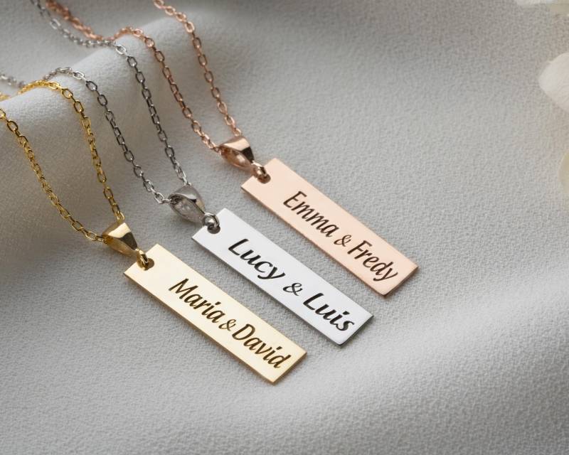 Engraved Bar Necklace, Personalized Friendship Necklace For Lover, Her & His Name Date Unisex Gift Her-Him Engraved Bar Necklace, Personalized Friendship Necklace For Lover, Her & His Name Date Unisex Gift Her-Him von BAVELAJEWELRY