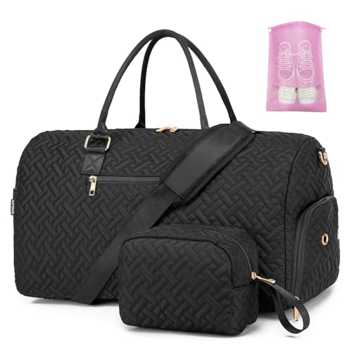 Duffle Bag für Reisen, Weekender Bag mit Schuhfach, Handgepäck Übernachtungstasche für Frauen mit Kulturbeutel, Turnbeutel mit Nasstasche, Schwarz, Reisen von BAVERGE