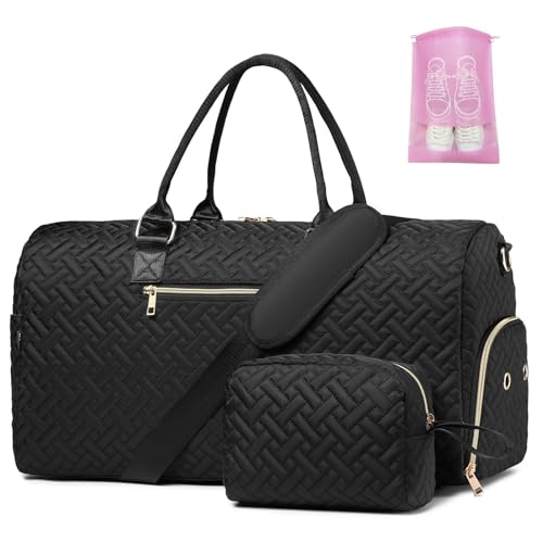 Duffle Bag für Reisen, Weekender Tasche mit Schuhfach, Carry On Overnight Bag für Frauen Turnbeutel, Schwarz Gold von BAVERGE