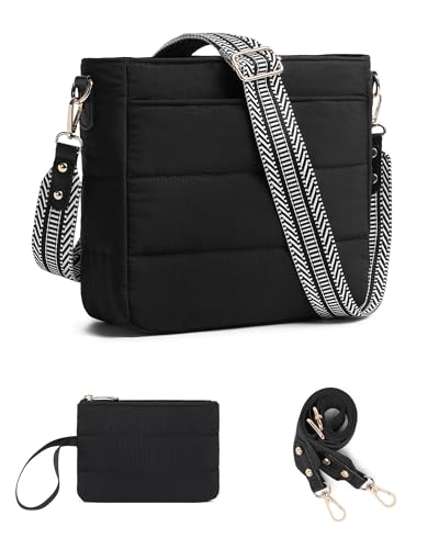 Geldbörsen für Damen, gesteppt, Umhängetasche, Hobo-Tasche, trendige Damen-Handtasche mit Münzgeldbörse, 2 verstellbare Riemen, 2 Stück, Schwarz, Large, Einfarbig Geldbörsen für Damen, gesteppt, Umhängetasche, Hobo-Tasche, trendige Damen-Handtasche mit Münzgeldbörse, 2 verstellbare Riemen, 2 Stück, Schwarz, Large, Einfarbig von BAVERGE